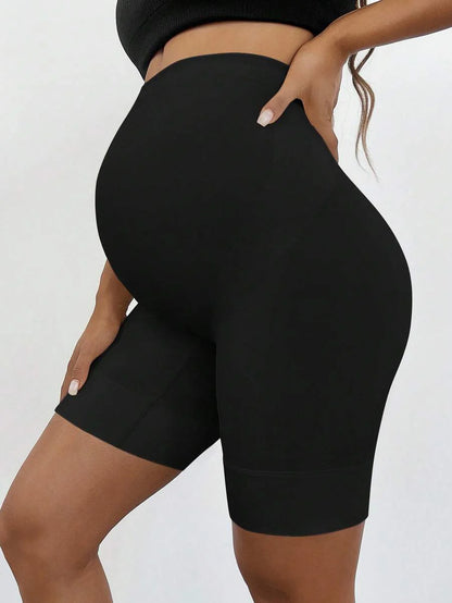 Plus Size Seamless Maternity Shapewear Shorts - High Waist Anti-Chafing Brown