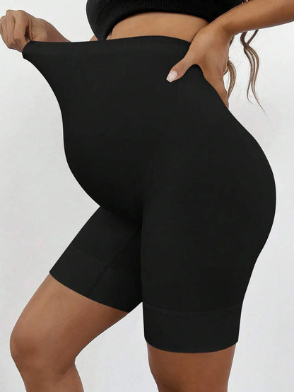Plus Size Seamless High Waist Maternity Shaping Shorts - Anti-Chafing Black Summer