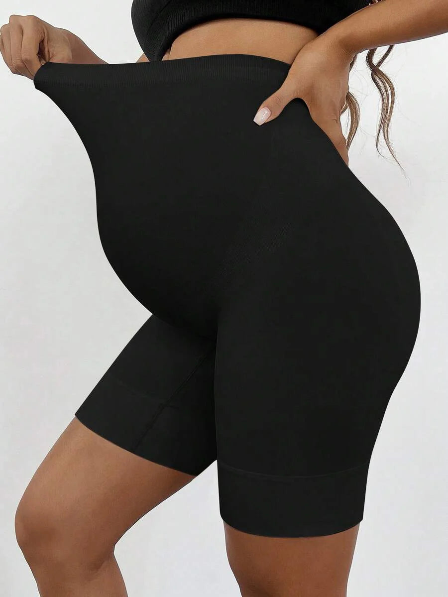 Plus Size Seamless Maternity Shapewear Shorts - High Waist Anti-Chafing Brown