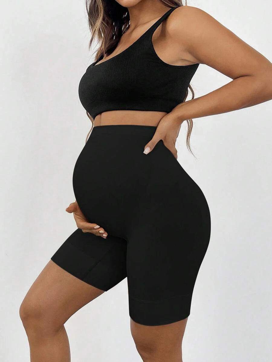 Plus Size Seamless Maternity Shapewear Shorts - High Waist Anti-Chafing Brown