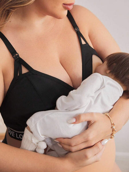 Plus Size Letter Knit Band Comfortable Front Opening Maternity Nursing Bra