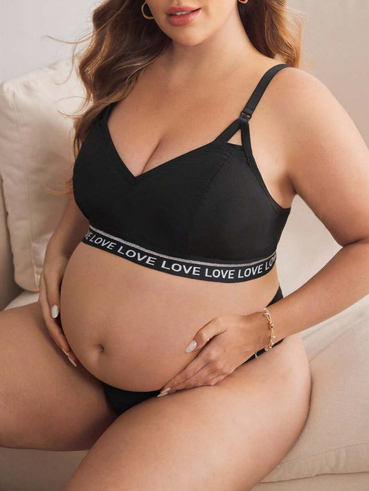 Plus Size Letter Knit Band Comfortable Front Opening Maternity Nursing Bra