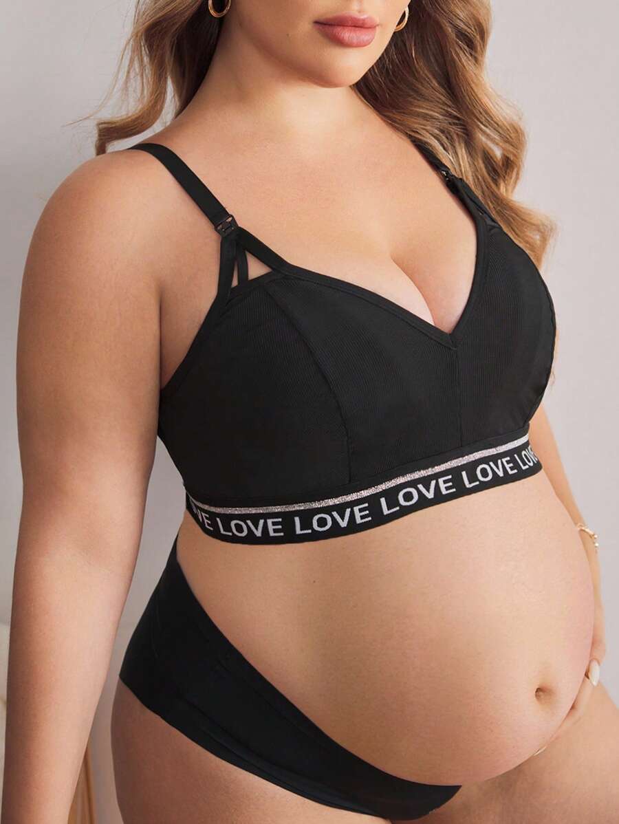 Plus Size Letter Knit Band Comfortable Front Opening Maternity Nursing Bra