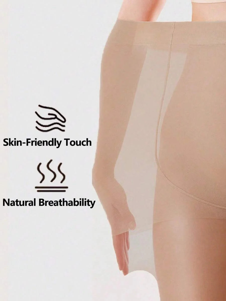 Maternity Pantyhose - Belly Support Beige Black Elastic Waist Lightweight, Spring Summer