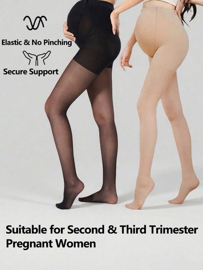 Maternity Pantyhose - Belly Support Beige Black Elastic Waist Lightweight, Spring Summer