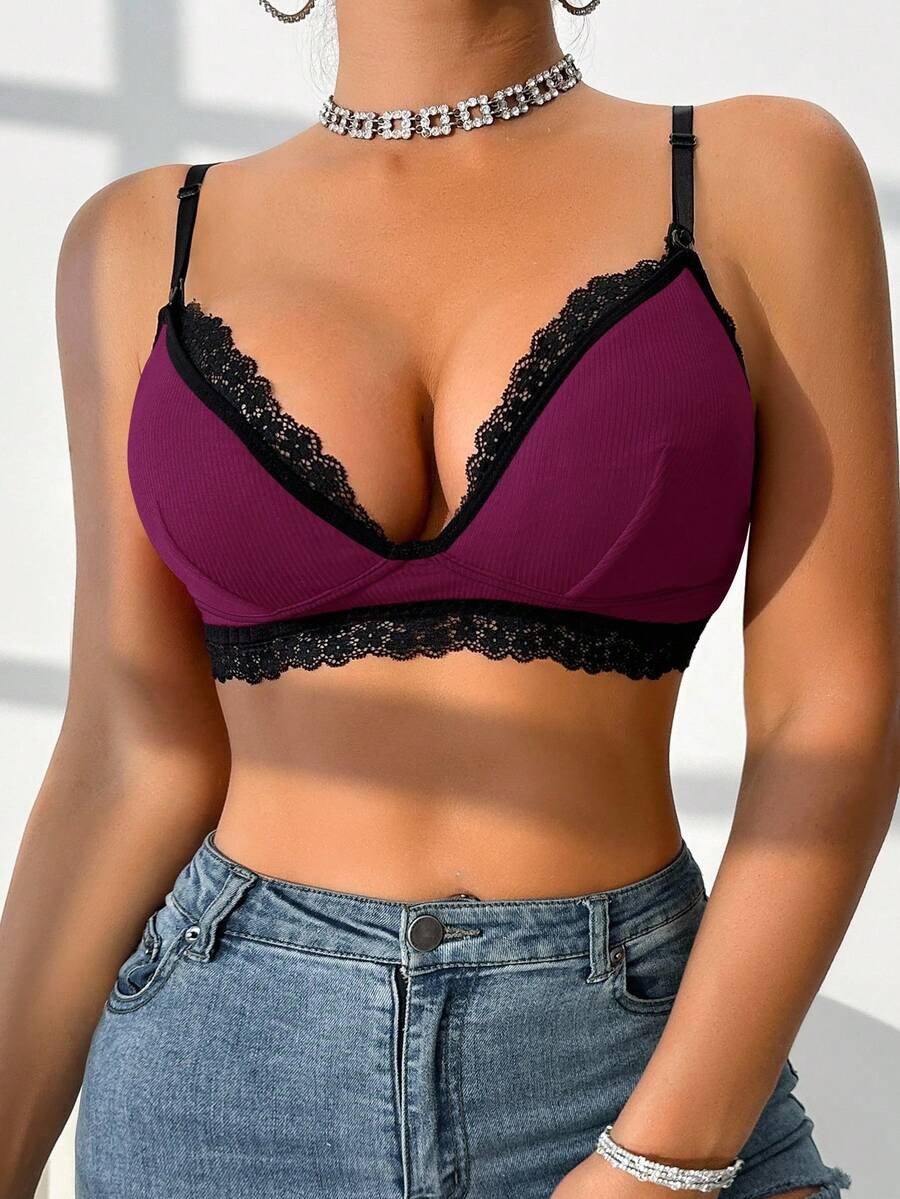 Lace Trim Nursing Bra Wireless Grey Maternity Strapless Bralette with Adjustable Straps for Daily Support