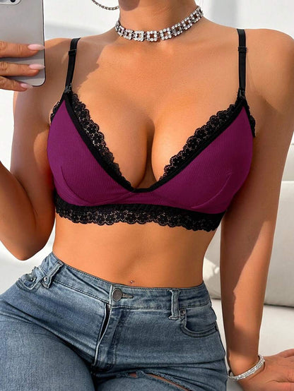 Lace Trim Nursing Bra Wireless Grey Maternity Strapless Bralette with Adjustable Straps for Daily Support
