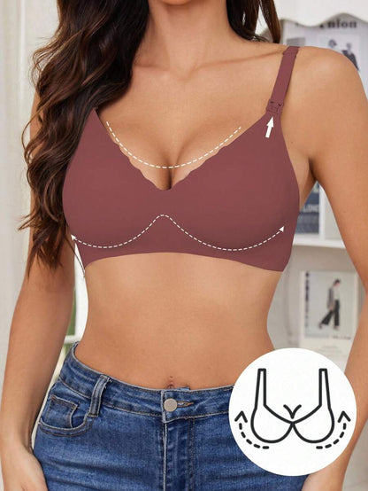 Seamless Fruit Print Nursing Bra for Maternity - Wireless Scallop Edge Jelly Style Bra with Removable Padding and Adjustable Straps