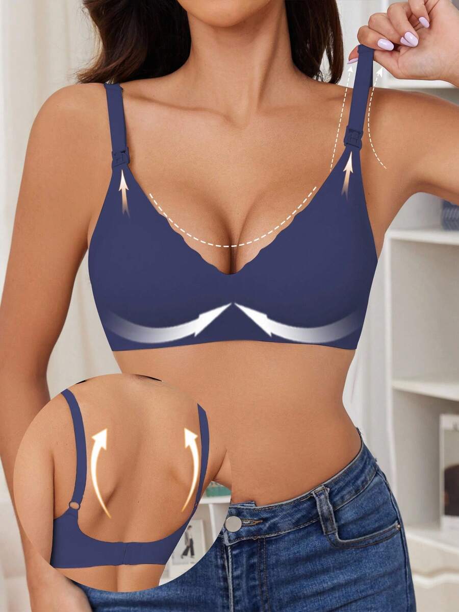 Seamless Fruit Print Nursing Bra for Maternity - Wireless Scallop Edge Jelly Style Bra with Removable Padding and Adjustable Straps