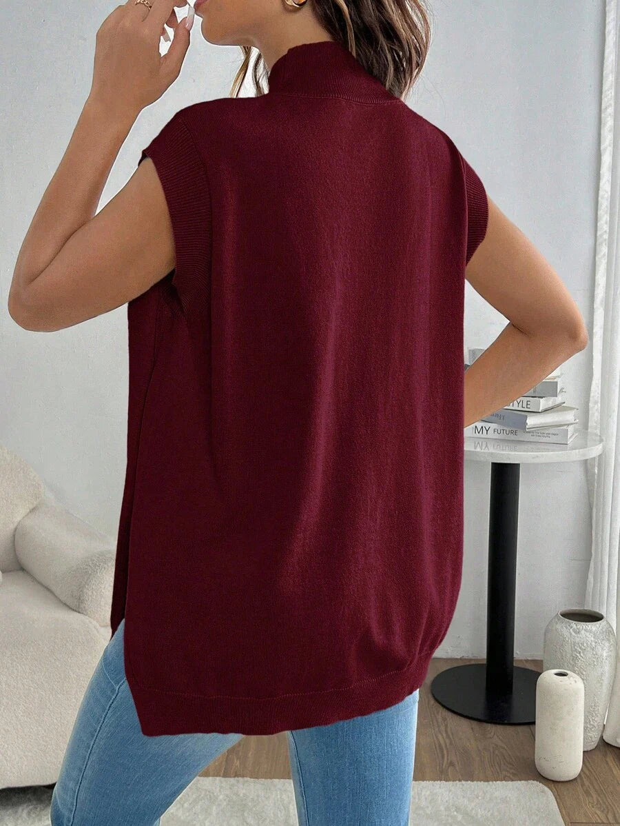 Women's Maternity Loose Knitted Sweater with Side Slit - Casual Autumn Pullover