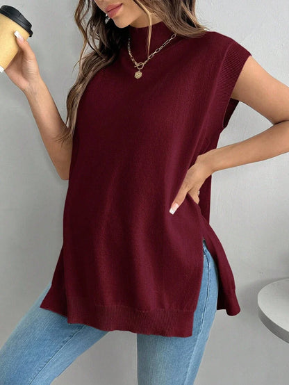 Women's Maternity Loose Knitted Sweater with Side Slit - Casual Autumn Pullover