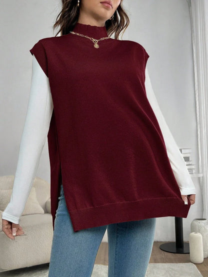 Women's Maternity Loose Knitted Sweater with Side Slit - Casual Autumn Pullover