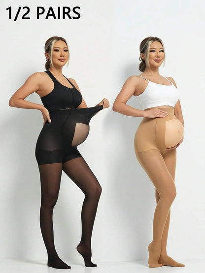 Maternity Silk Stockings 1-2 Pairs - Black Skin Tone Transparent Belly High Elasticity, Autumn