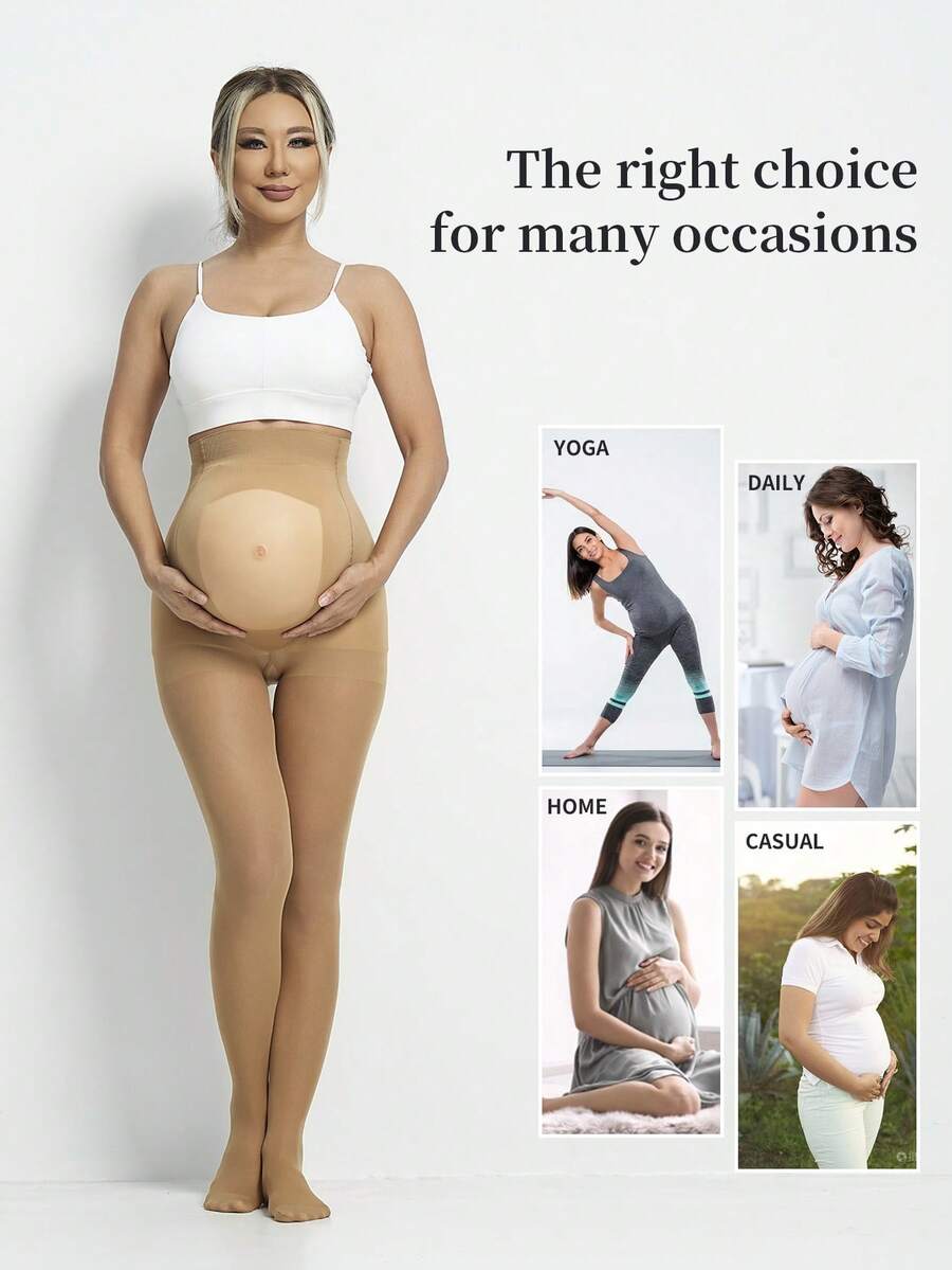 Maternity Silk Stockings 1-2 Pairs - Black Skin Tone Transparent Belly High Elasticity, Autumn