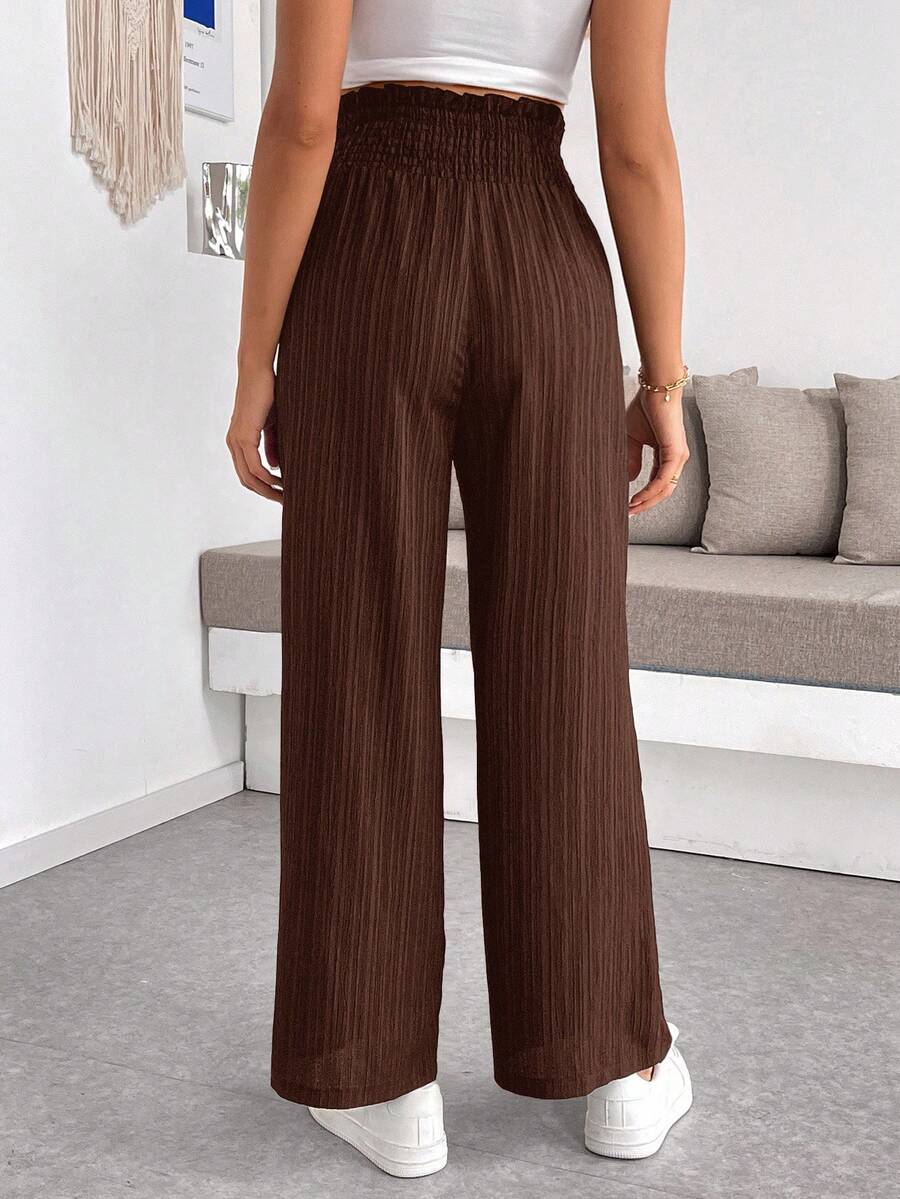Maternity Paper Bag Waist Pants - Shirred, Wide Leg, Loose Fit, Navy Blue
