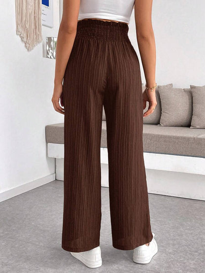 Maternity Wide Leg Pants - Shirred Waist, Loose Fit, Ultra High Waist, Apricot