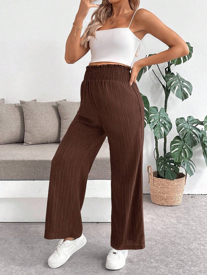 Maternity Wide Leg Textured Pants in Black High Waist Loose Fit Summer Beach Flowy Trousers for Women