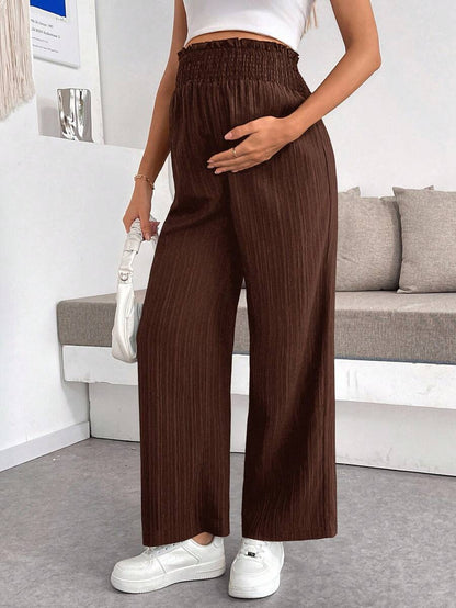 Maternity Paper Bag Waist Pants - Shirred, Wide Leg, Loose Fit, Navy Blue