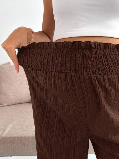Maternity Wide Leg Textured Pants in Black High Waist Loose Fit Summer Beach Flowy Trousers for Women