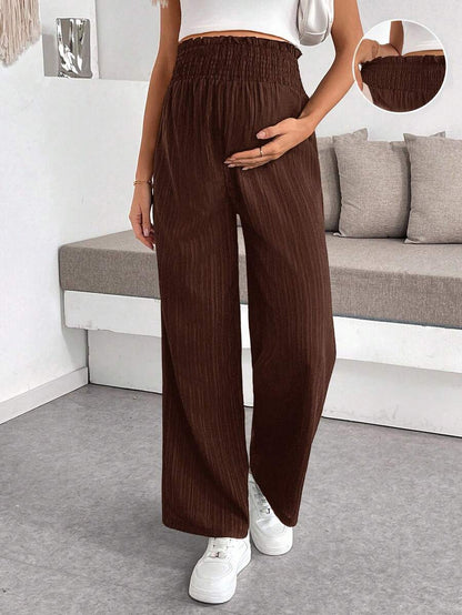 Maternity Wide Leg Textured Pants in Black High Waist Loose Fit Summer Beach Flowy Trousers for Women