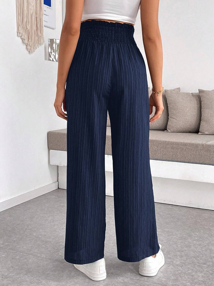 Maternity Paper Bag Waist Pants - Shirred, Wide Leg, Loose Fit, Navy Blue