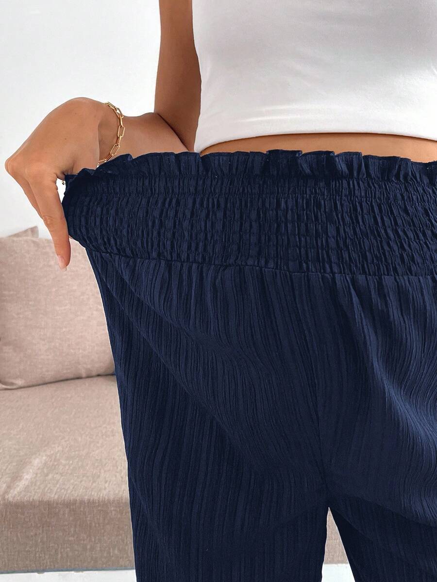Maternity Wide Leg Textured Pants in Black High Waist Loose Fit Summer Beach Flowy Trousers for Women