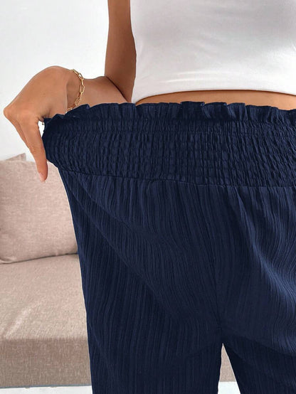 Maternity Wide Leg Pants - Shirred Waist, Loose Fit, Ultra High Waist, Apricot