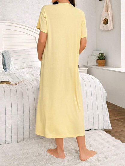 Maternity Solid Color Nightgown Women Round Neck Short Sleeve Nursing Sleepwear Breastfeeding Pajama Dress