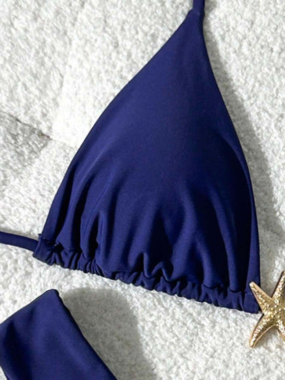 Swim Vcay Women's Solid Color Spaghetti Strap Metal Decor Sexy Bikini Set, Summer