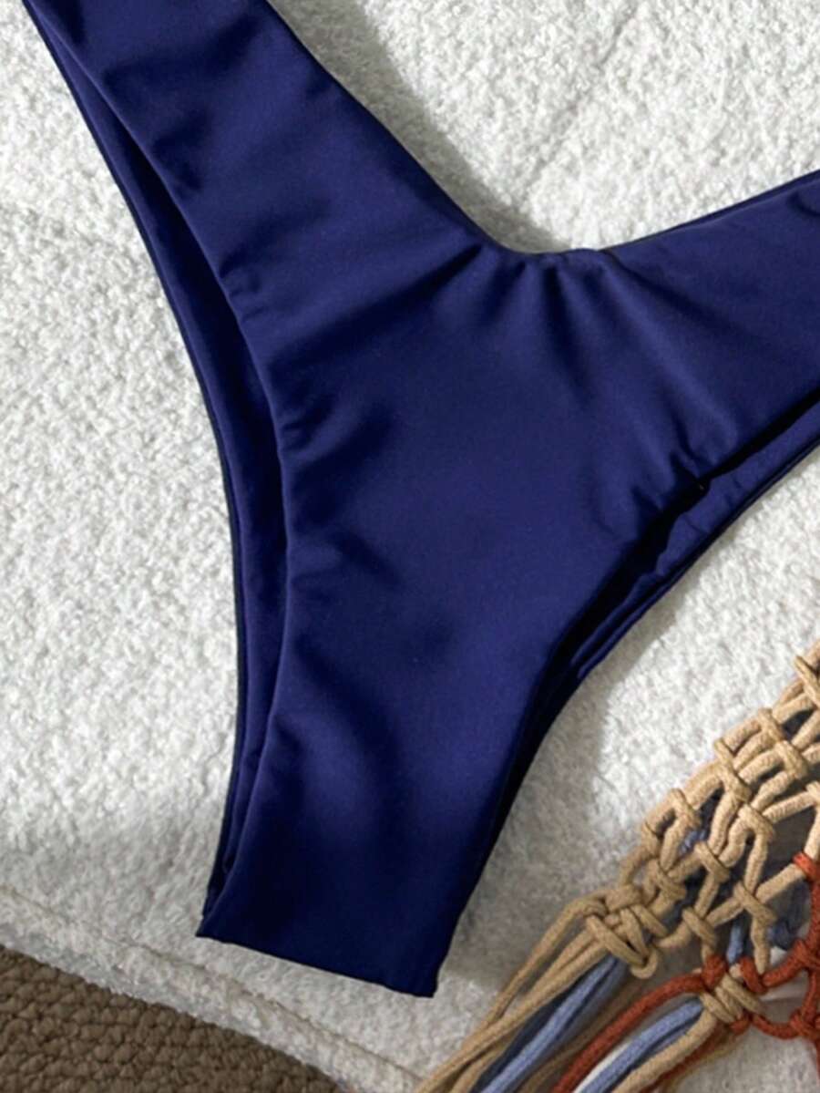 Swim Vcay Women's Solid Color Spaghetti Strap Metal Decor Sexy Bikini Set, Summer