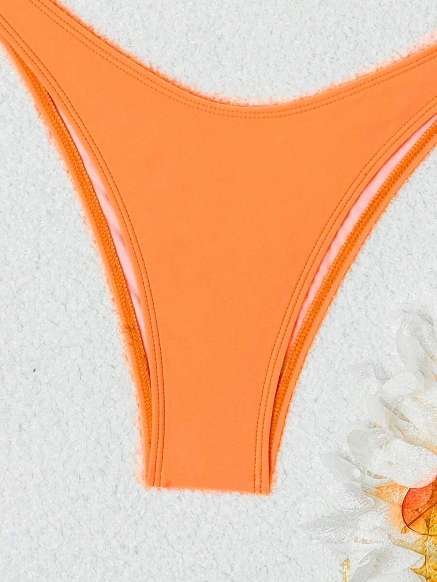Swim Vcay Solid Color Bikini Swimming Suit For Beach Vacation, Strapless, Wireless For Summer