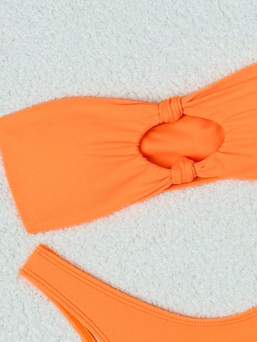 Swim Vcay Solid Color Bikini Swimming Suit For Beach Vacation, Strapless, Wireless For Summer
