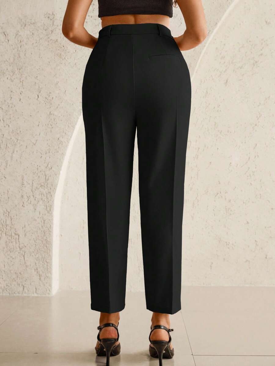 Maternity Tailored Office Pants - Adjustable Waist, Belly Support, Cropped, Black