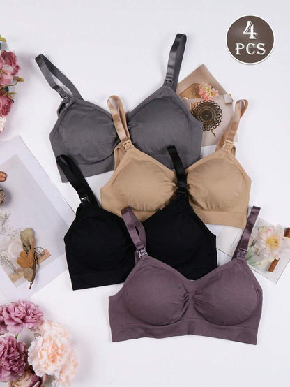 4PCS Maternity Nursing Bras Set Women Simple Solid Color Comfortable Breastfeeding Support Bra Set