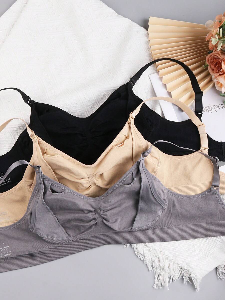 4PCS Maternity Nursing Bras Set Women Simple Solid Color Comfortable Breastfeeding Support Bra Set