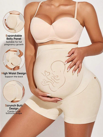 Maternity High Waist Belly Support Shorts - Expandable Abdominal Panel