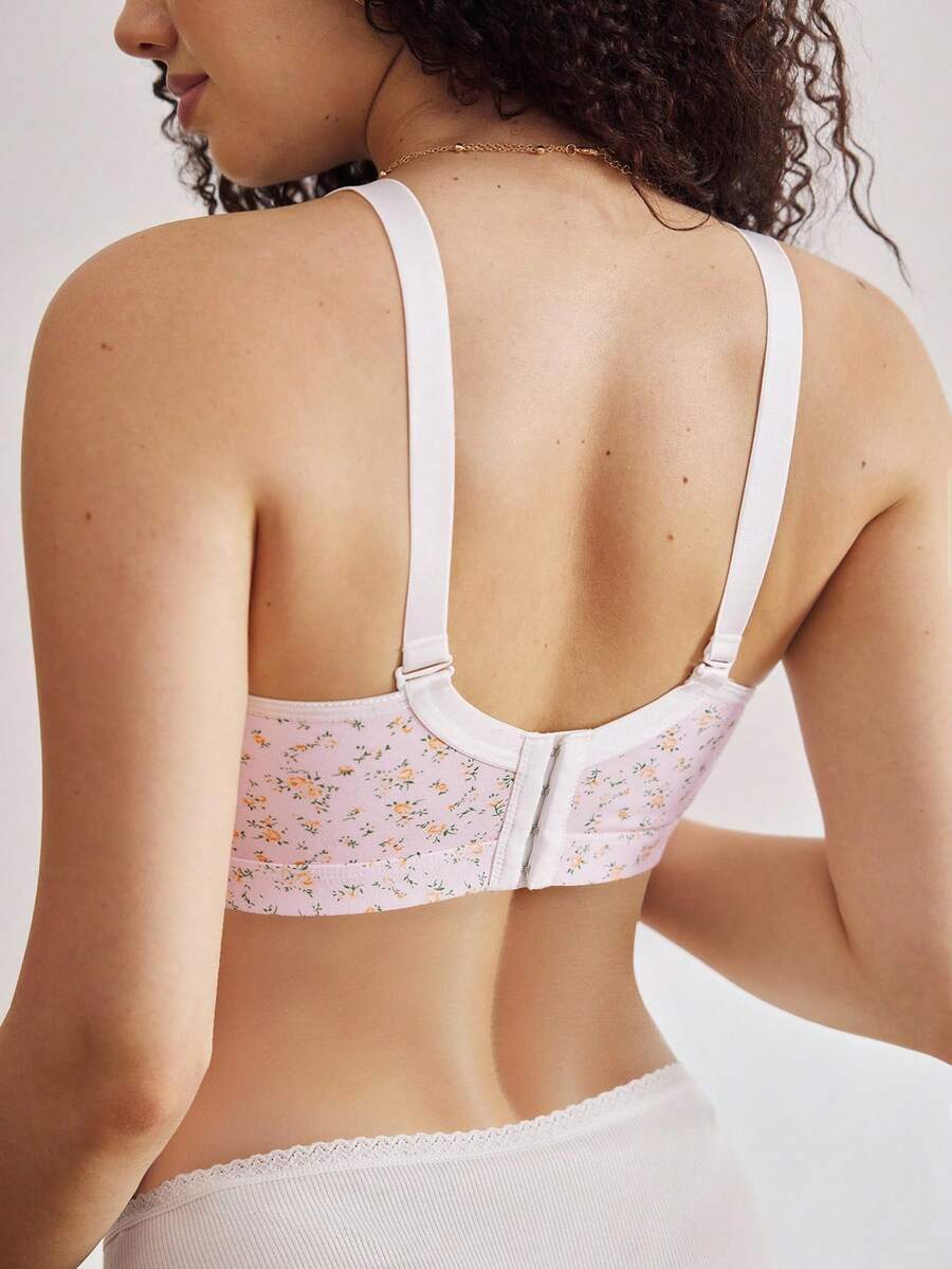 Maternity Lingerie Set - Ditsy Floral Detachable Casual Nursing Sleepwear, Bra and Panty
