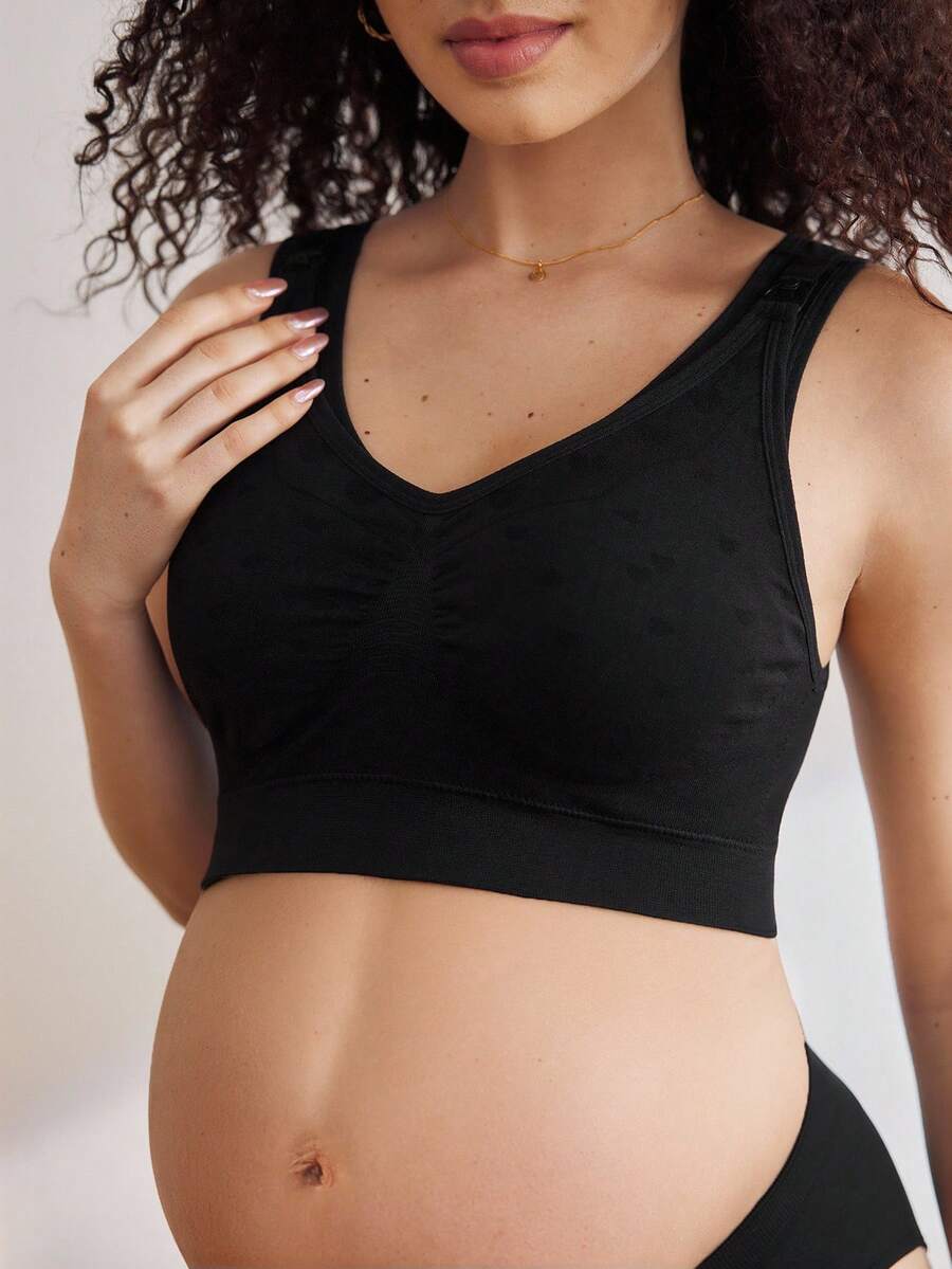 Seamless Maternity and Nursing Bra Wireless Black High Rise Backless Knitted Comfort Nursing Bralette for Daily Wear