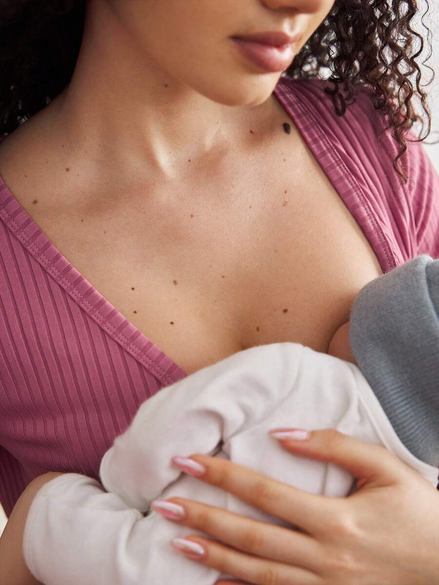 Maternity Nursing Bra - Contrast Lace Pink Wireless Push Up Breastfeeding, Maternity Lingerie