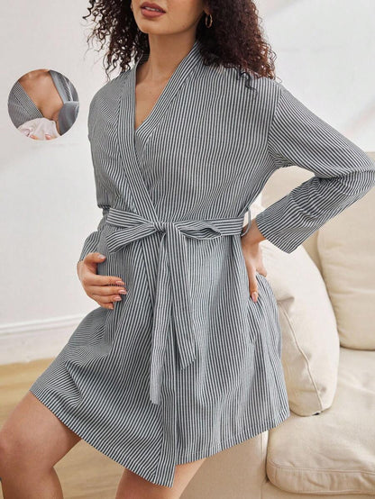 Maternity Nursing Robe - Fashionable Casual Short Summer Winter Wearable, Breastfeeding Loungewear