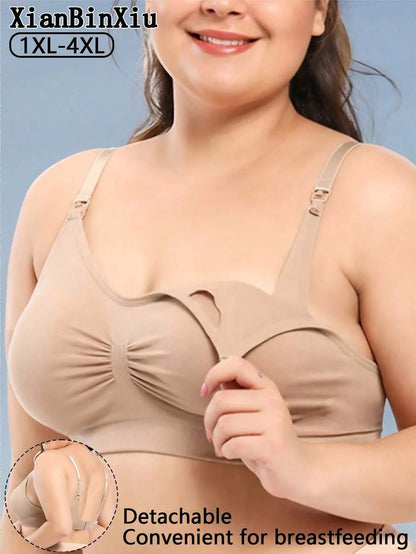 Plus Size Front Opening Nursing Bra - Double Layer Seamless Postpartum Care