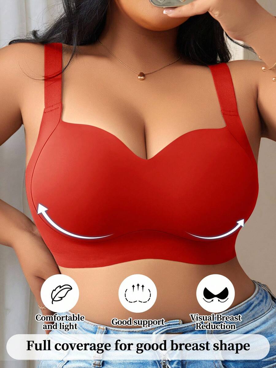 Women's Plus Size Seamless Padded Wireless Bra - Gray Lift & Support Bralette
