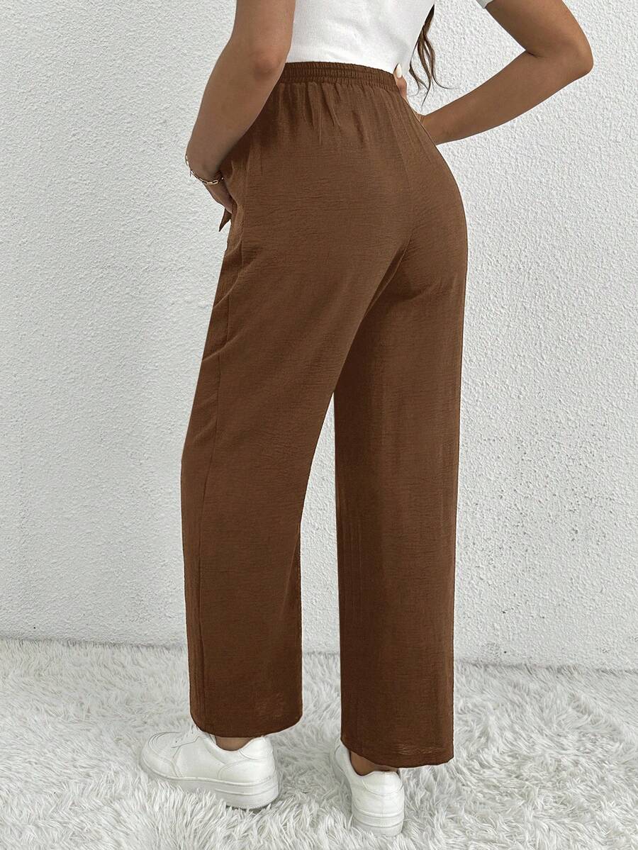Maternity Straight Leg Pants - Belted Waist, Cooling Fabric, Ultra High Waist, Black