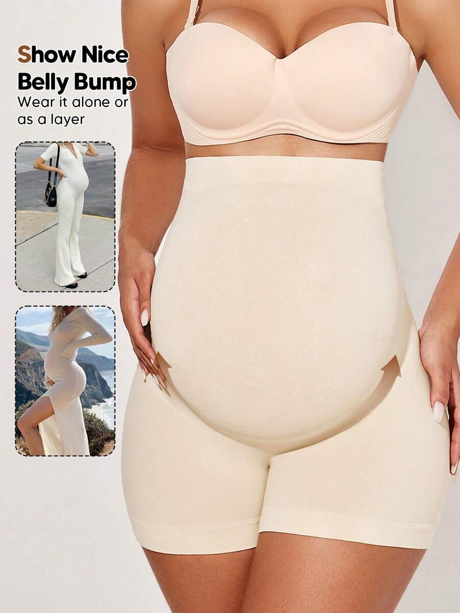 High Waist Maternity Short Leggings - Mesh Patchwork Casual Summer Wear