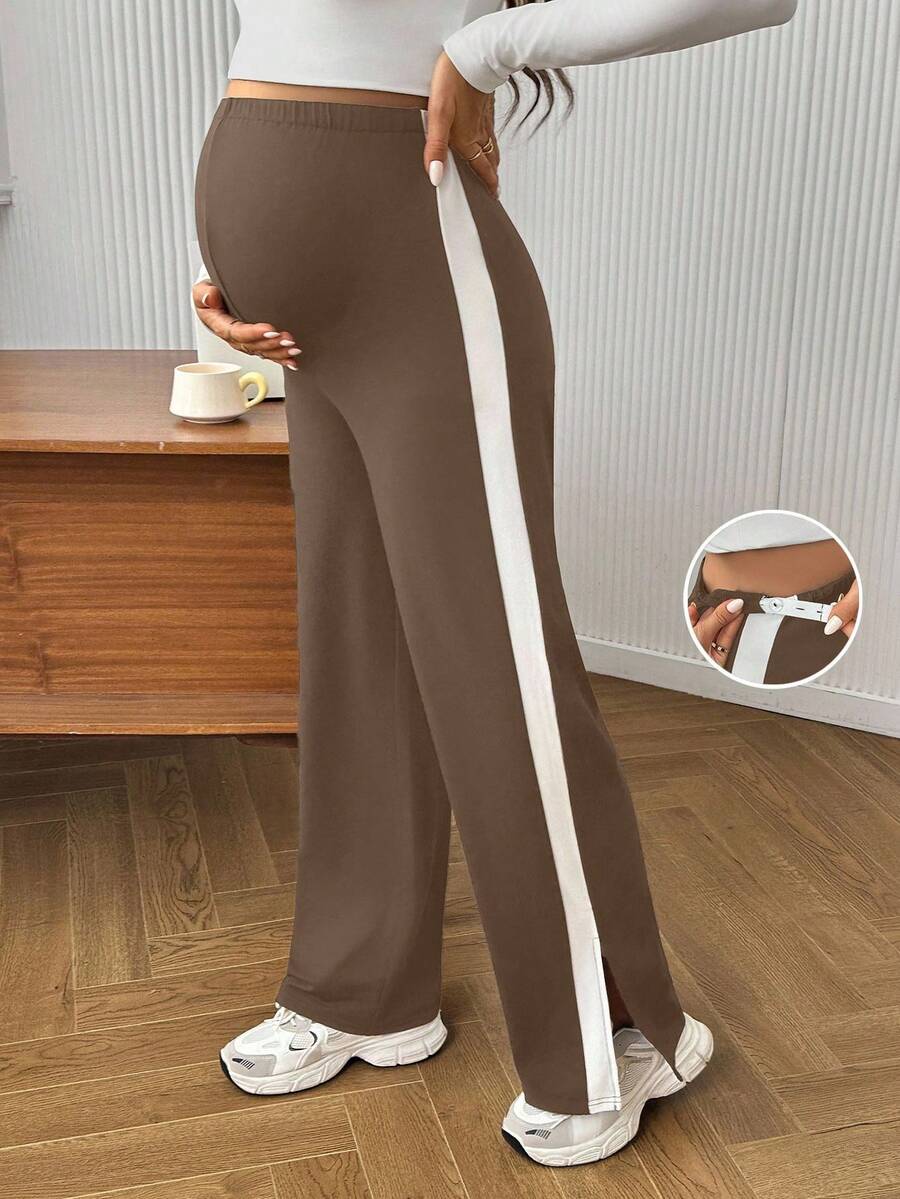 Maternity Colorblock Ultra High Waist Elastic Leggings - Comfortable Casual Pregnancy Pants