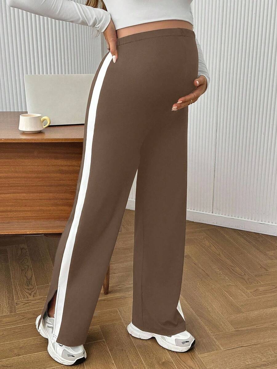 Maternity Colorblock Ultra High Waist Elastic Leggings - Comfortable Casual Pregnancy Pants