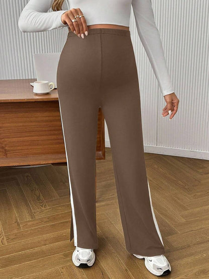 Maternity Colorblock Ultra High Waist Elastic Leggings - Comfortable Casual Pregnancy Pants