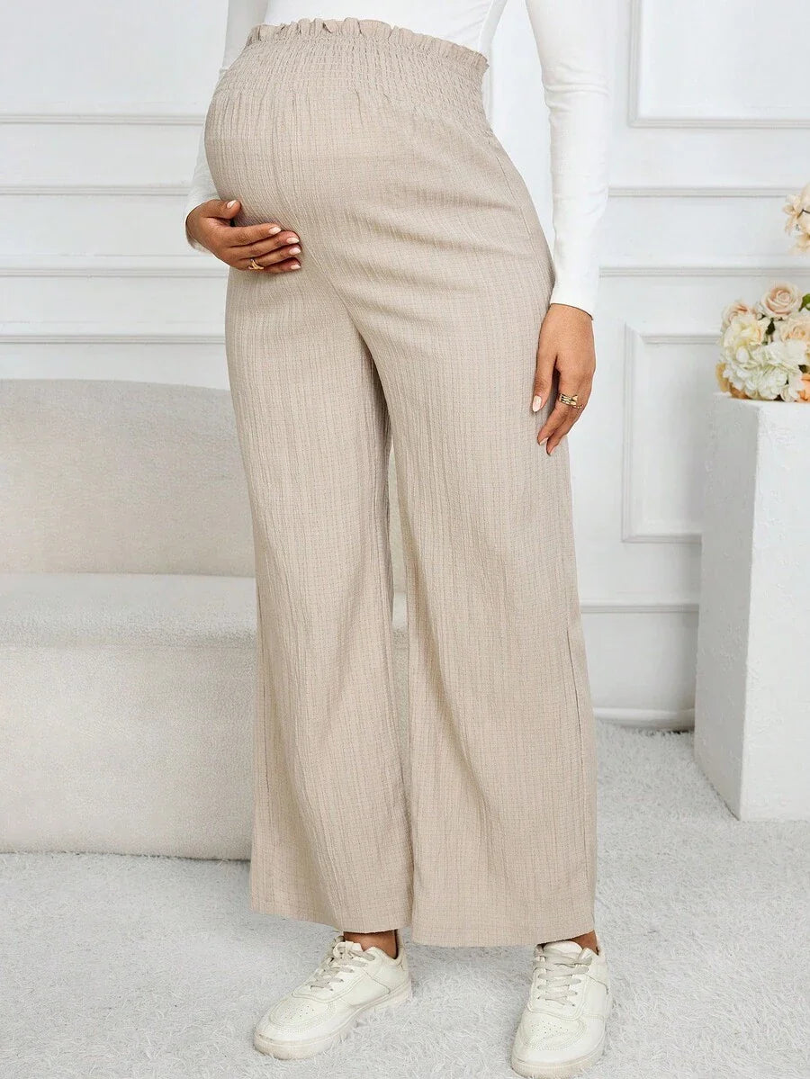 Maternity Paper Bag Waist Pants - Shirred, Wide Leg, Loose Fit, Navy Blue
