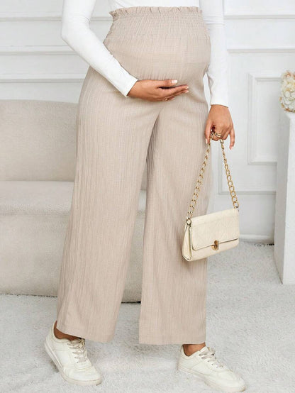 Maternity Paper Bag Waist Pants - Shirred, Wide Leg, Loose Fit, Navy Blue