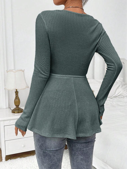 Maternity Khaki Deep V Neck Long Sleeve T-Shirt Loose Fit Belted Flared Hem Knitted Maternity Top for Fall